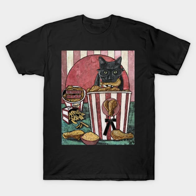 Chicken Lovin’ Cat T-Shirt by Artladyjen